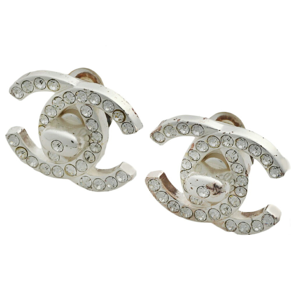 CHANEL Authentic Silver Logo Earrings